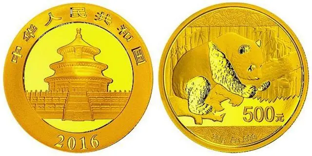 Die Panda-Goldmünze 30 Gramm hat einen Nennwert von 500 Yuan.