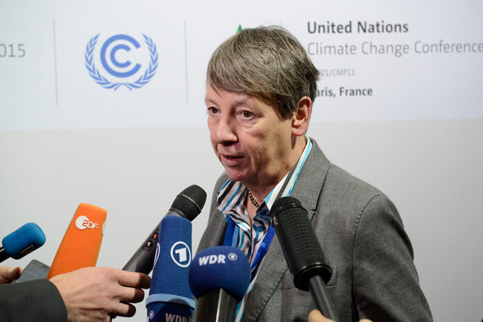 Barbara Hendricks speaking at the Paris Climate Change Conference. Source.