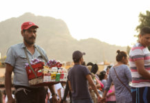 Carnival in Tepoztlán: This guy is selling cigarettes to tourists.