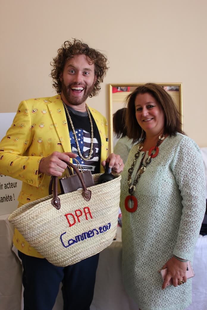 Sillicon Valley's and emoji the Movie star TJ MILLER with DPA CEO Nathalie Dubois- The DPA cannes gifting suite 2017 at the Carlton Hotel